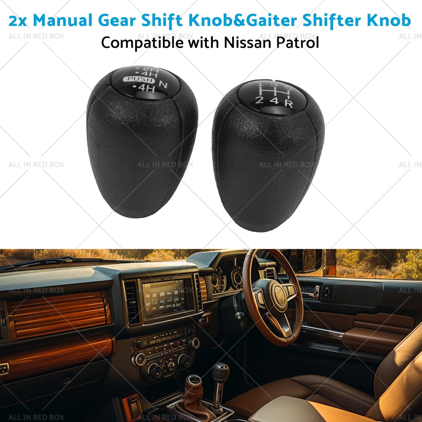 2PCS 5-Speed Push Gear Shift Knob and Transfer Case Konb Suitable for Nissan Patrol-3