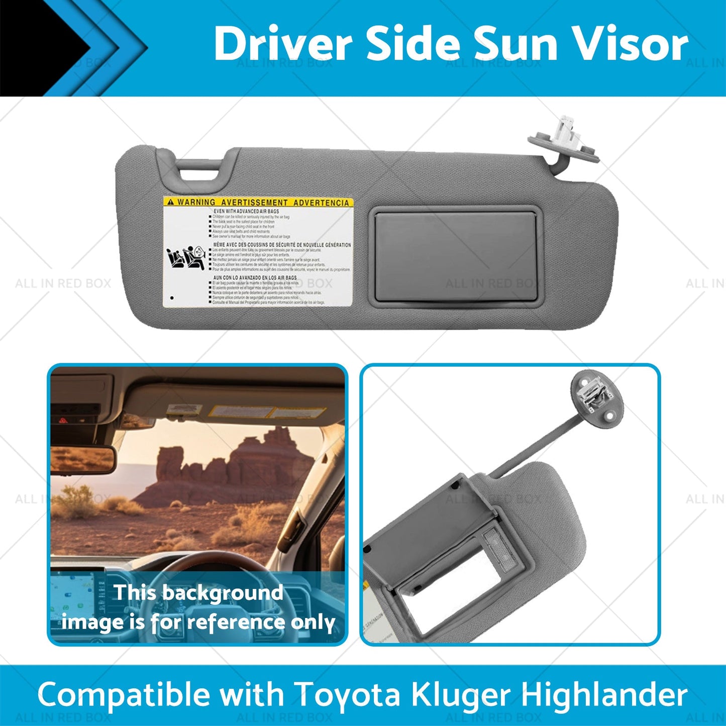 Right Driver Side Sun Visor W Vanity Light SuitableFor Toyota Kluger 14-19 Gray-2