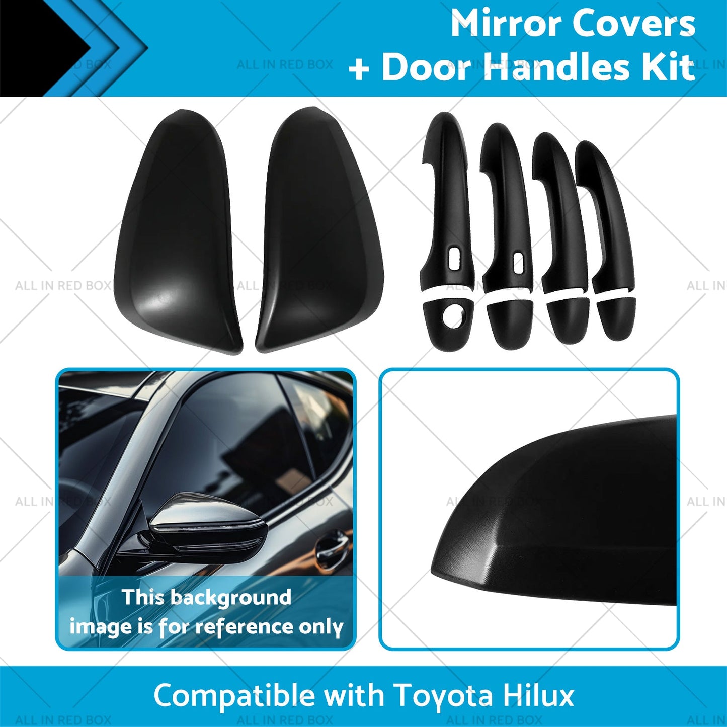 Black Mirror Covers Door Handles Kit Suitable for Toyota Hilux 2015 - 2023-1