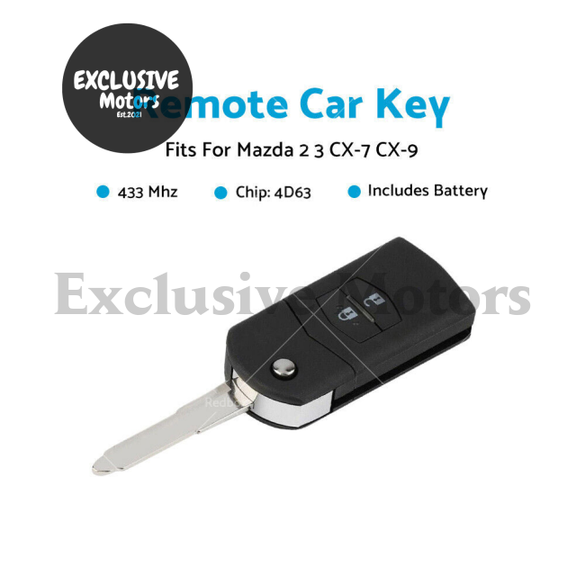 2 Button Remote Car Key w Chip for Mazda 2, 3, CX-7, CX-9