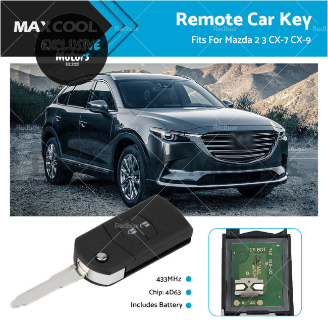 2 Button Remote Car Key w Chip for Mazda 2, 3, CX-7, CX-9