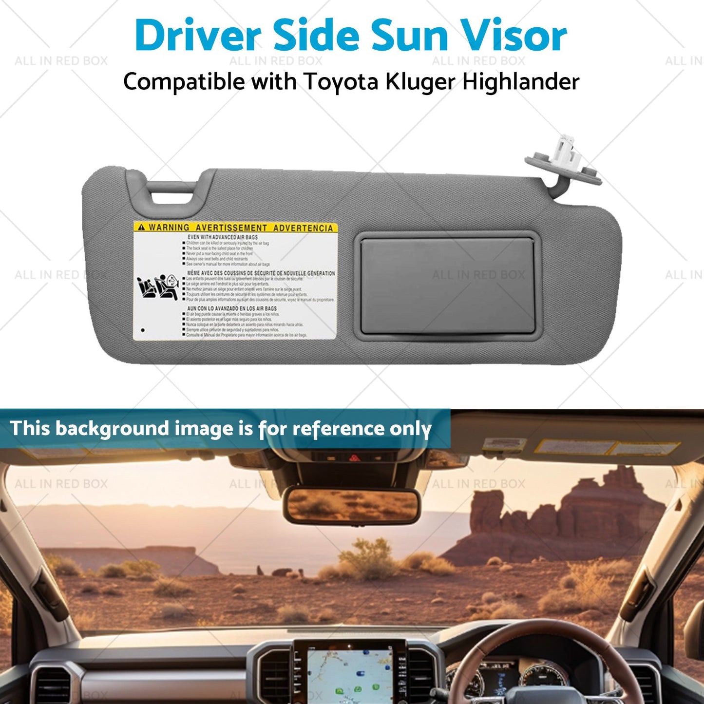 Right Driver Side Sun Visor W Vanity Light SuitableFor Toyota Kluger 14-19 Gray-3