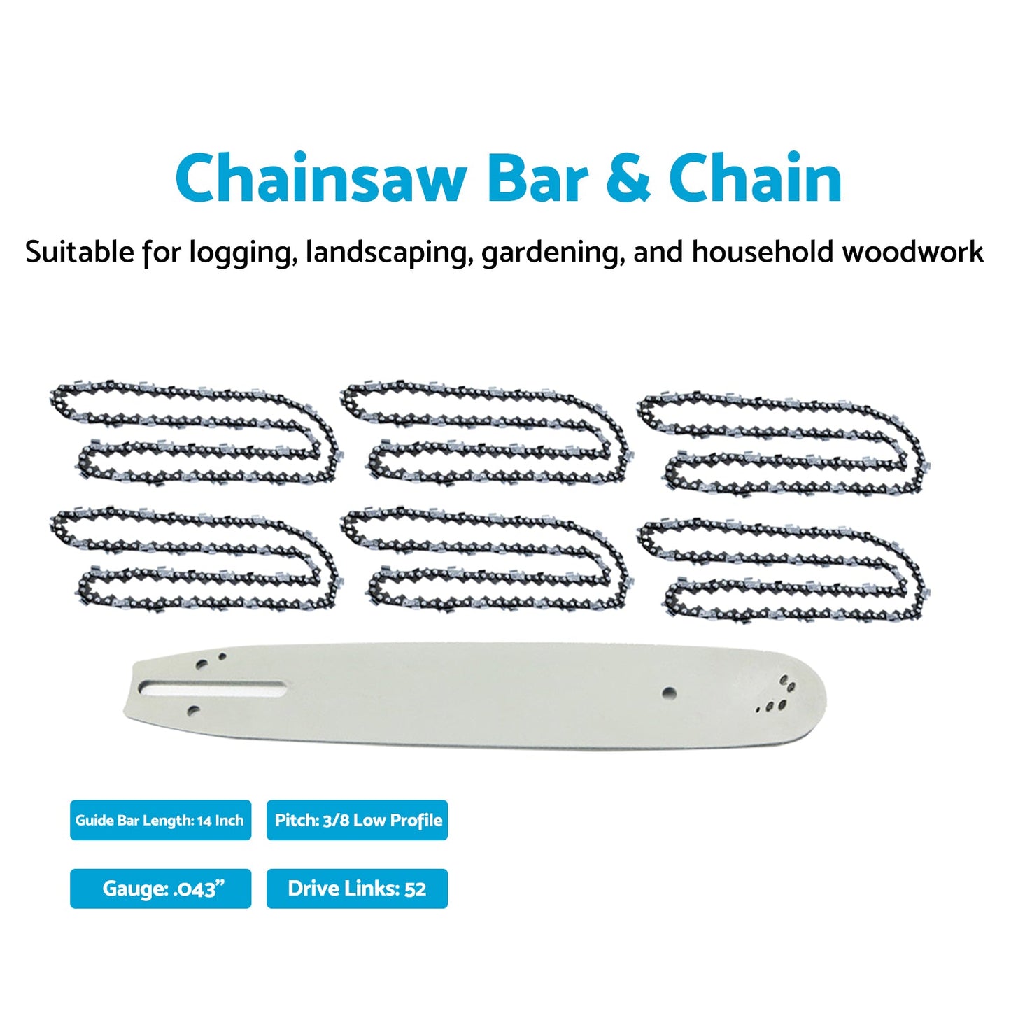 14''Chainsaw Bar & Chain 3/8LP .043 52DL Suitable For Makita UC3520A CS1400-5
