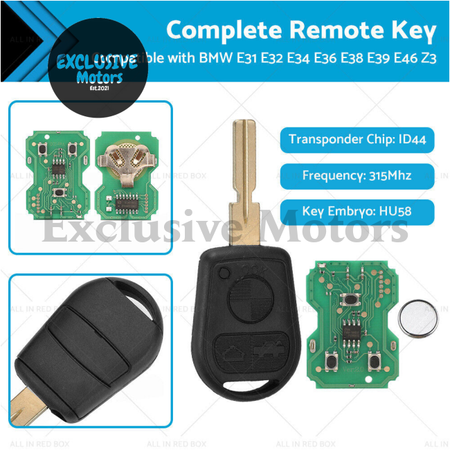 3 Button Remote Key for BMW E31, E32, E34, E36, E38, (1989-2006)