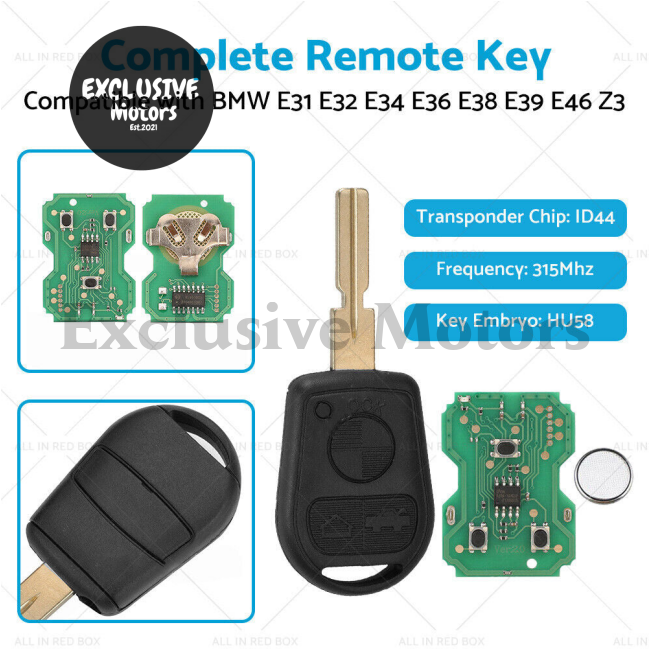 3 Button Remote Key for BMW E31, E32, E34, E36, E38, (1989-2006)