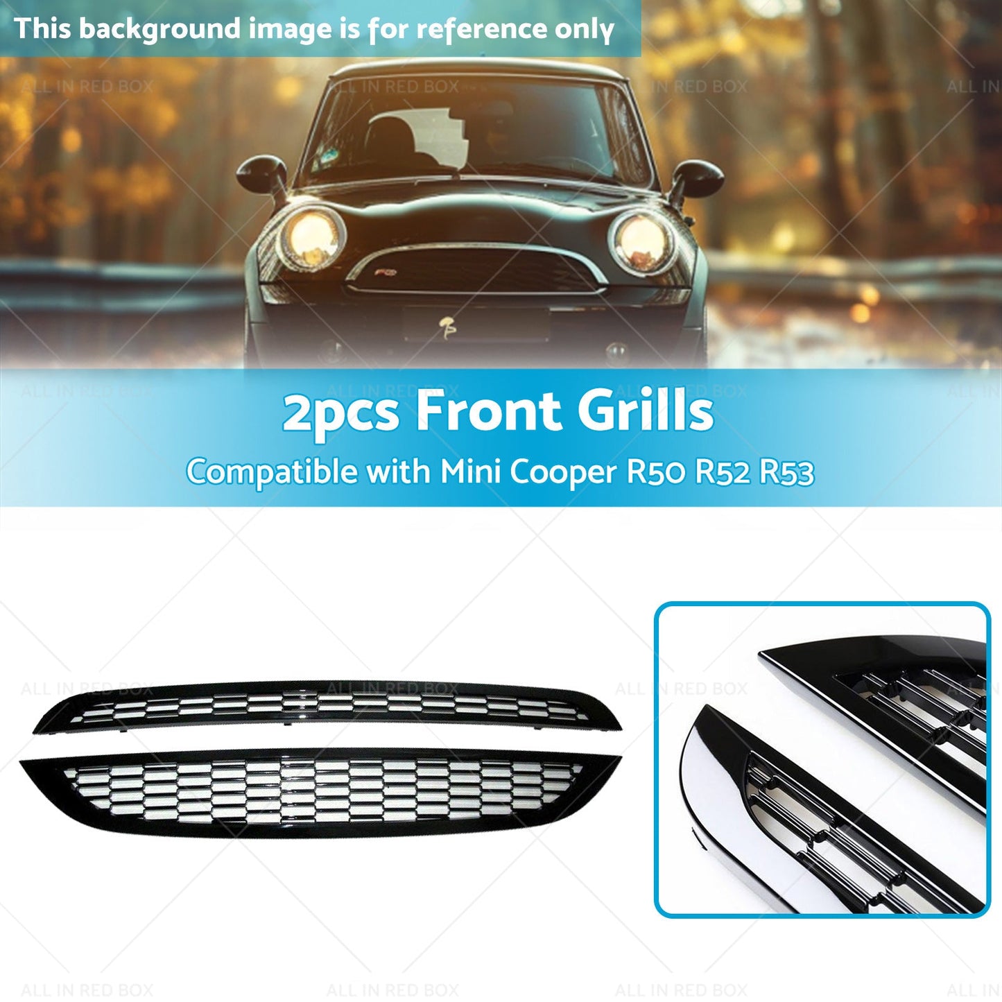 2PCS Honeycomb Mesh Front Grill Suitable for Mini Cooper R50 R52 R53 2002-2006-2