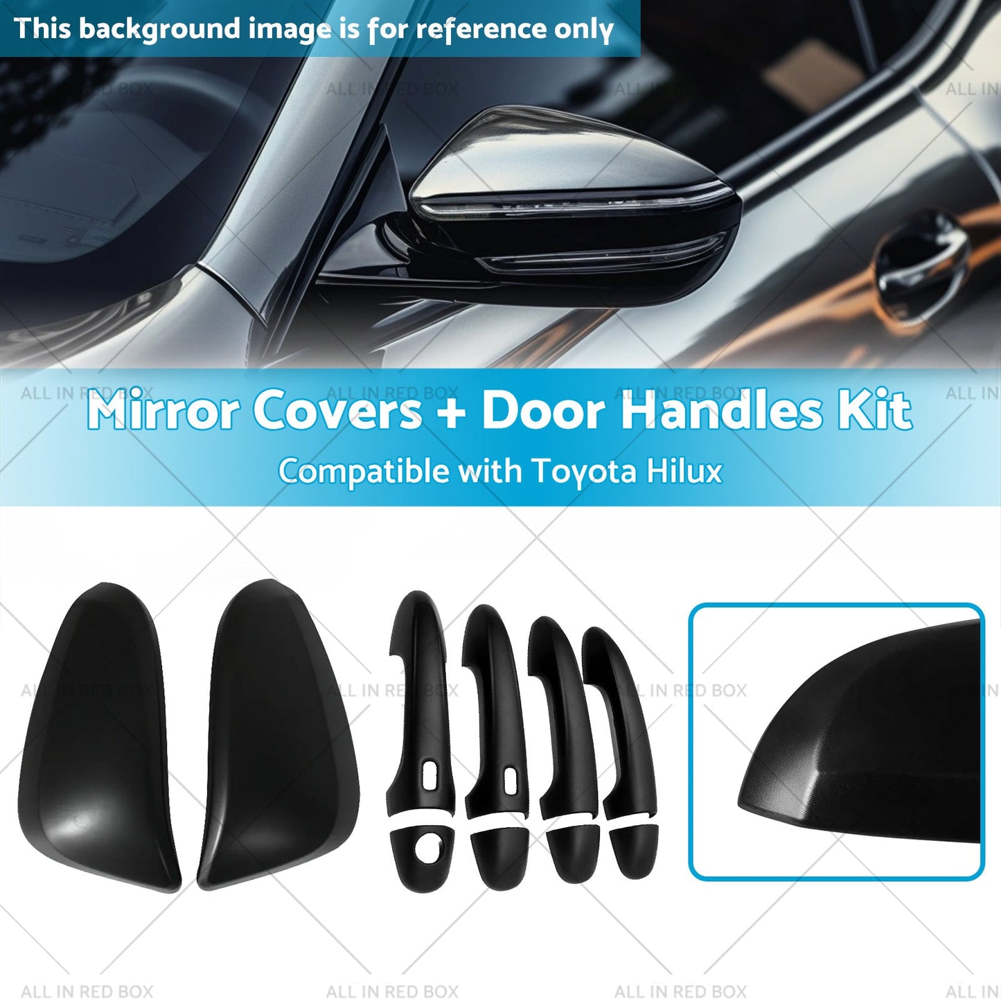 Black Mirror Covers Door Handles Kit Suitable for Toyota Hilux 2015 - 2023-2