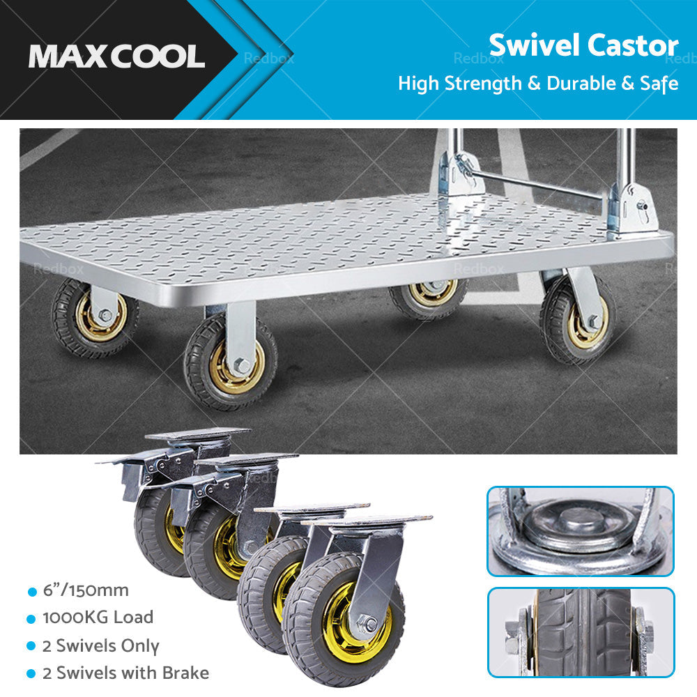4X 6 inch or 150mm Heavy Duty Swivel Caster Wheels Castor 1000KG Load,2 with Brakes-0