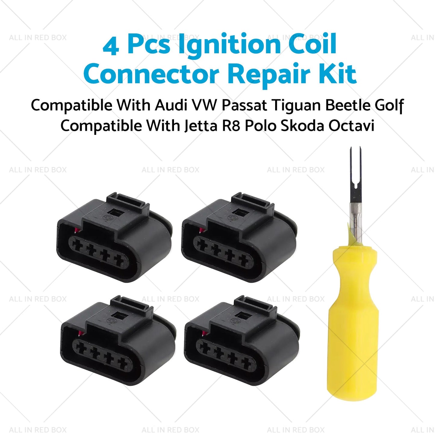 4x Ignition Coil Connector Repair Kit 4Way Female Suitable for Audi VW 4B0973724-3