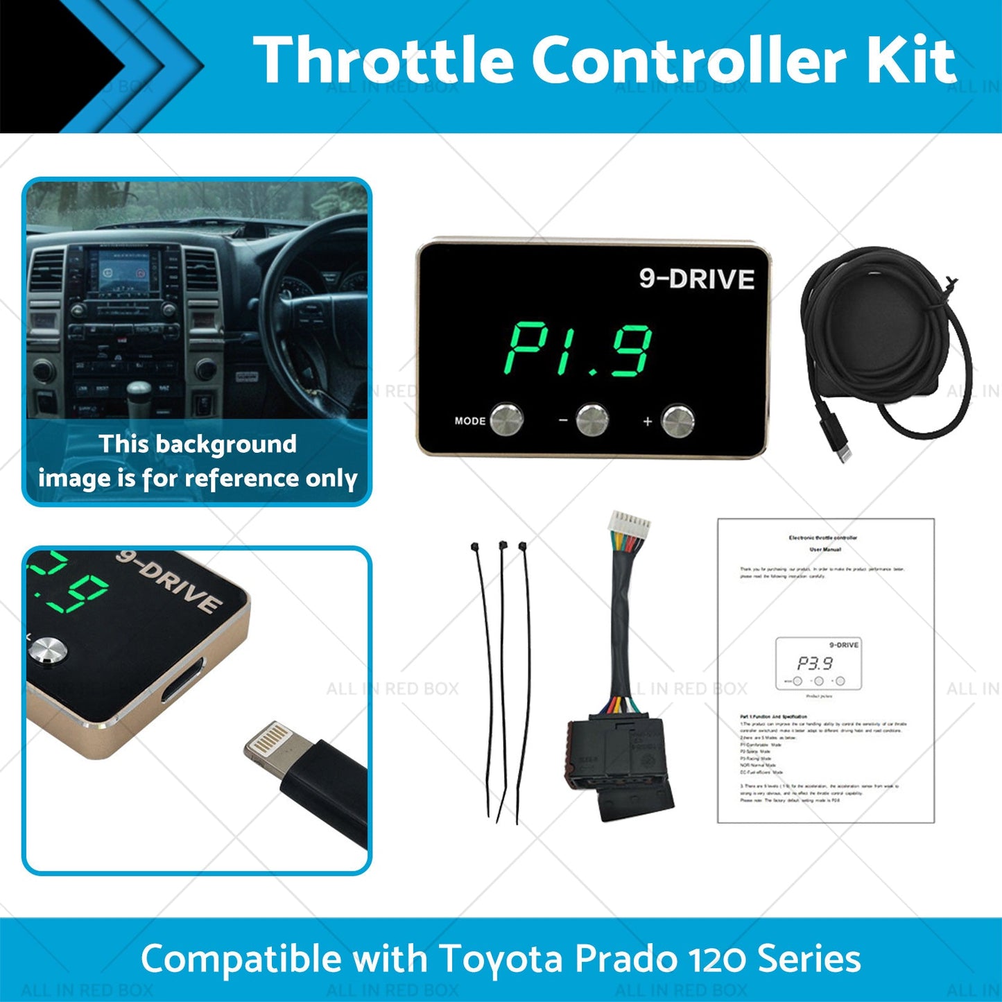 9 Mode Throttle Controller Kit Suitable for Toyota Prado 120 Series 2002-2009-2