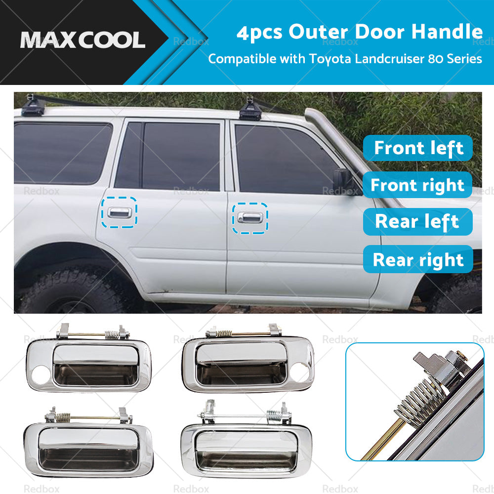 4X Chrome FRONT REAR OUTER Door Handle Suitable For Toyota Landcruiser 80 Series-1