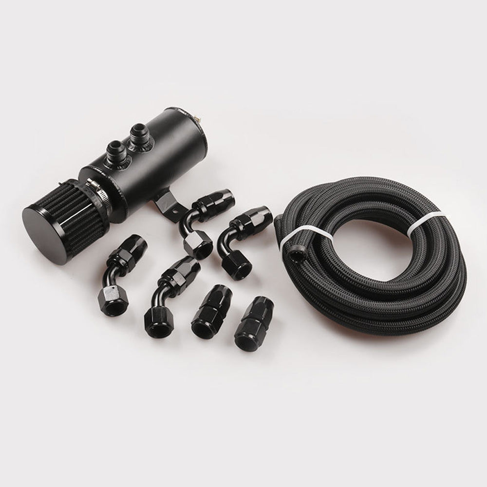 Aluminium Baffled Engine Oil Catch Can 0. 75L 2 Port AN10 3M Hose Fitting Kit-0