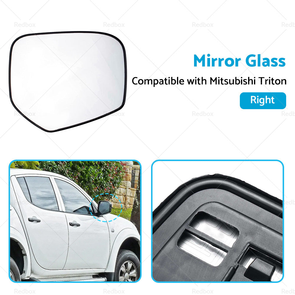 FRONT RIGHT SIDE MIRROR GLASS W BACK PLATE SUITABLE FOR MITSUBISHI TRITON 06-15