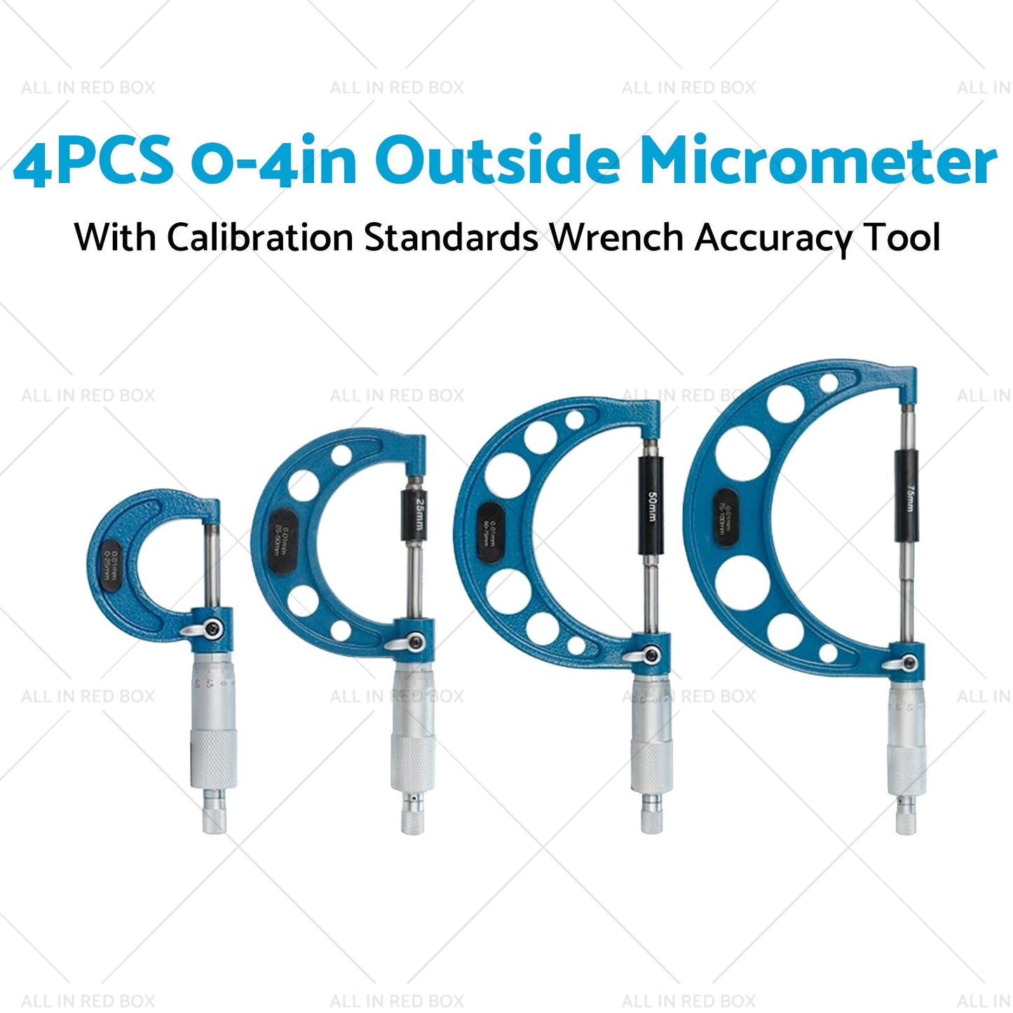 0-4in Outside Micrometer Set With Calibration Standards Wrench Accuracy Tool-3