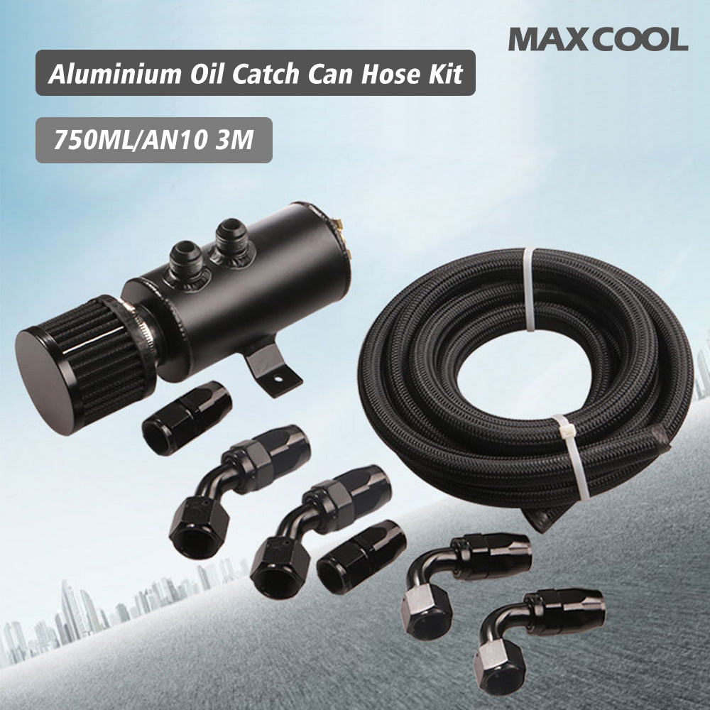 Aluminium Baffled Engine Oil Catch Can 0. 75L 2 Port AN10 3M Hose Fitting Kit-1