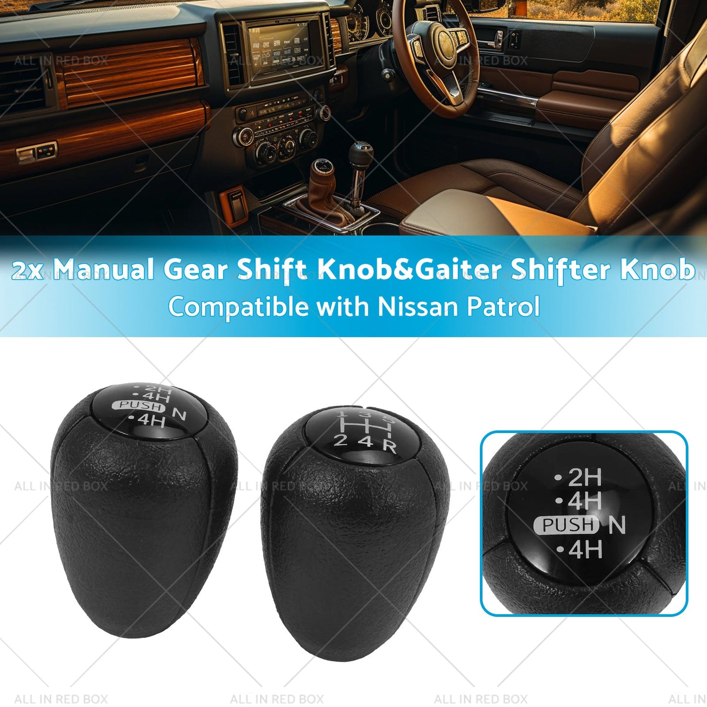 2PCS 5-Speed Push Gear Shift Knob and Transfer Case Konb Suitable for Nissan Patrol-2