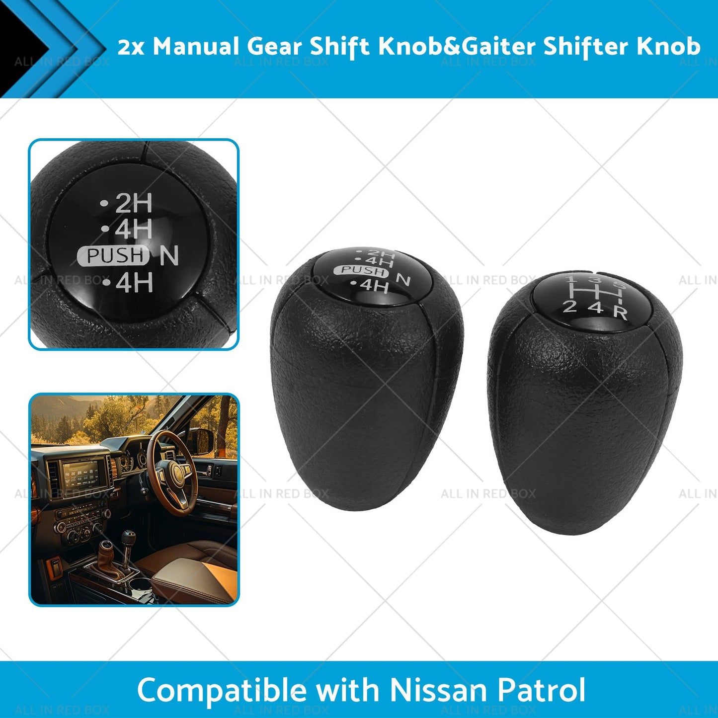 2PCS 5-Speed Push Gear Shift Knob and Transfer Case Konb Suitable for Nissan Patrol-1