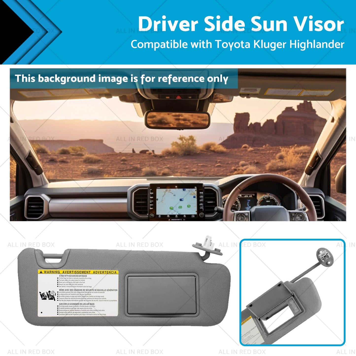 Right Driver Side Sun Visor W Vanity Light SuitableFor Toyota Kluger 14-19 Gray-0