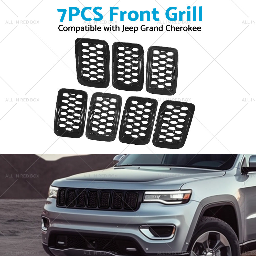 Front Grill Mesh Covers Inserts Suitable for Jeep Grand Cherokee 17-22 Black-3