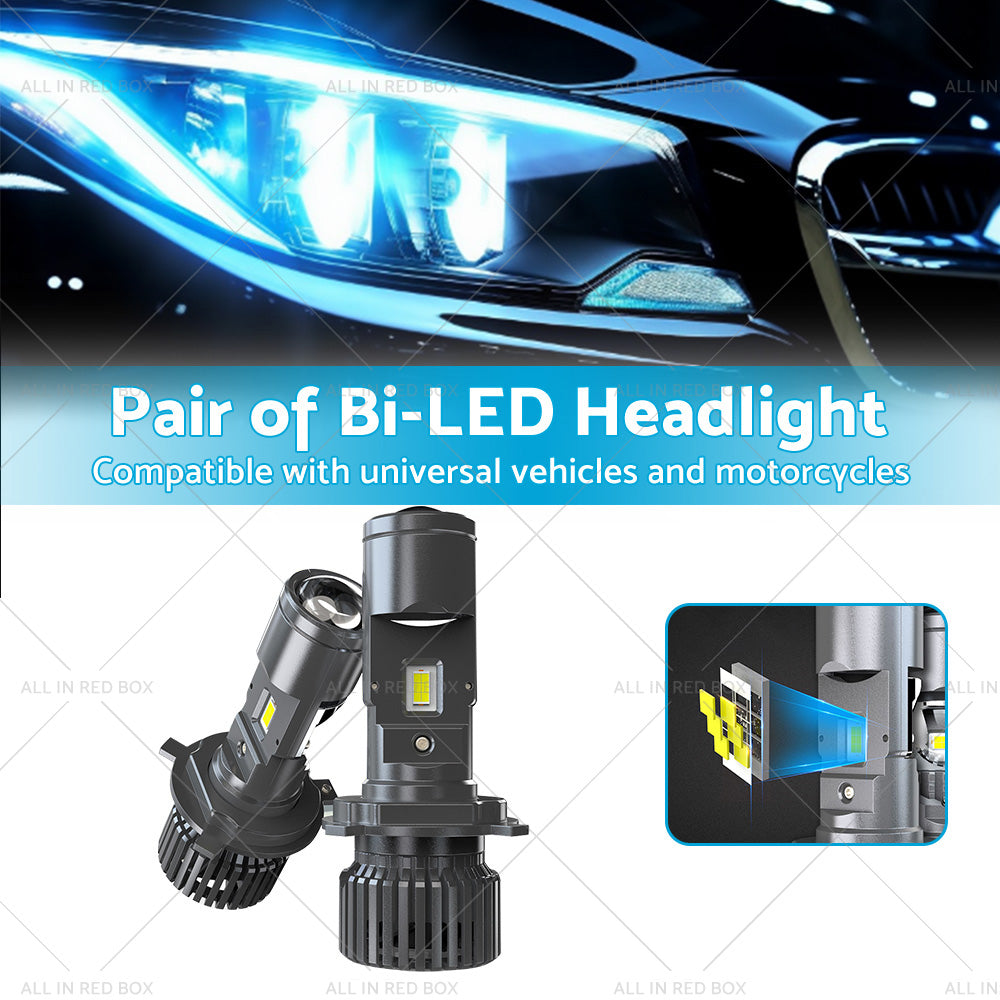Mini Bi-LED Projector Lens Headlight Globe Bulbs Hi Lo Retrofit RHD H4 9003 100W-2