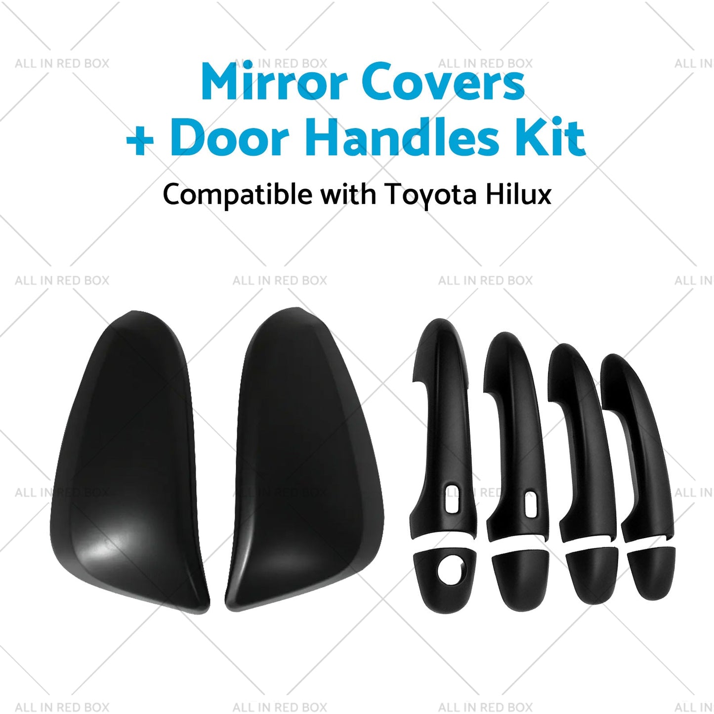Black Mirror Covers Door Handles Kit Suitable for Toyota Hilux 2015 - 2023-3