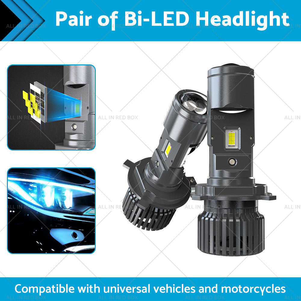 Mini Bi-LED Projector Lens Headlight Globe Bulbs Hi Lo Retrofit RHD H4 9003 100W-1