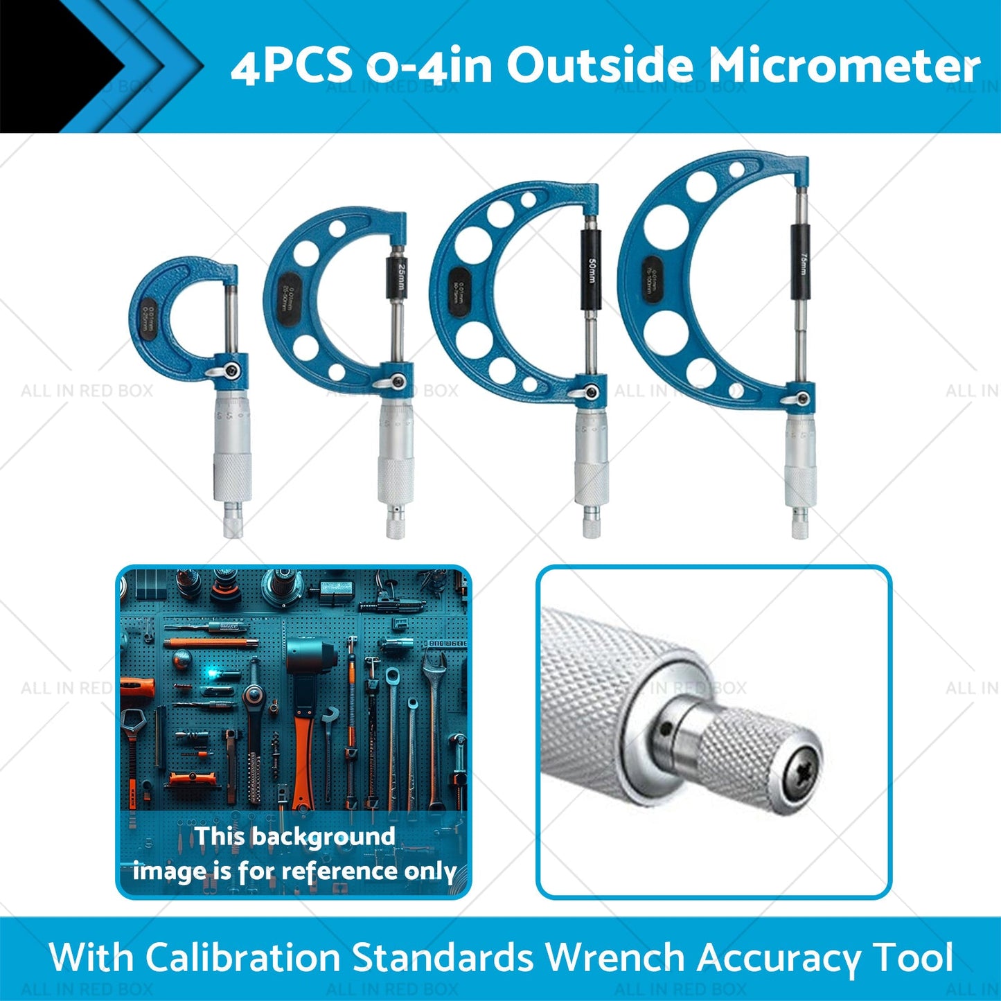 0-4in Outside Micrometer Set With Calibration Standards Wrench Accuracy Tool-1