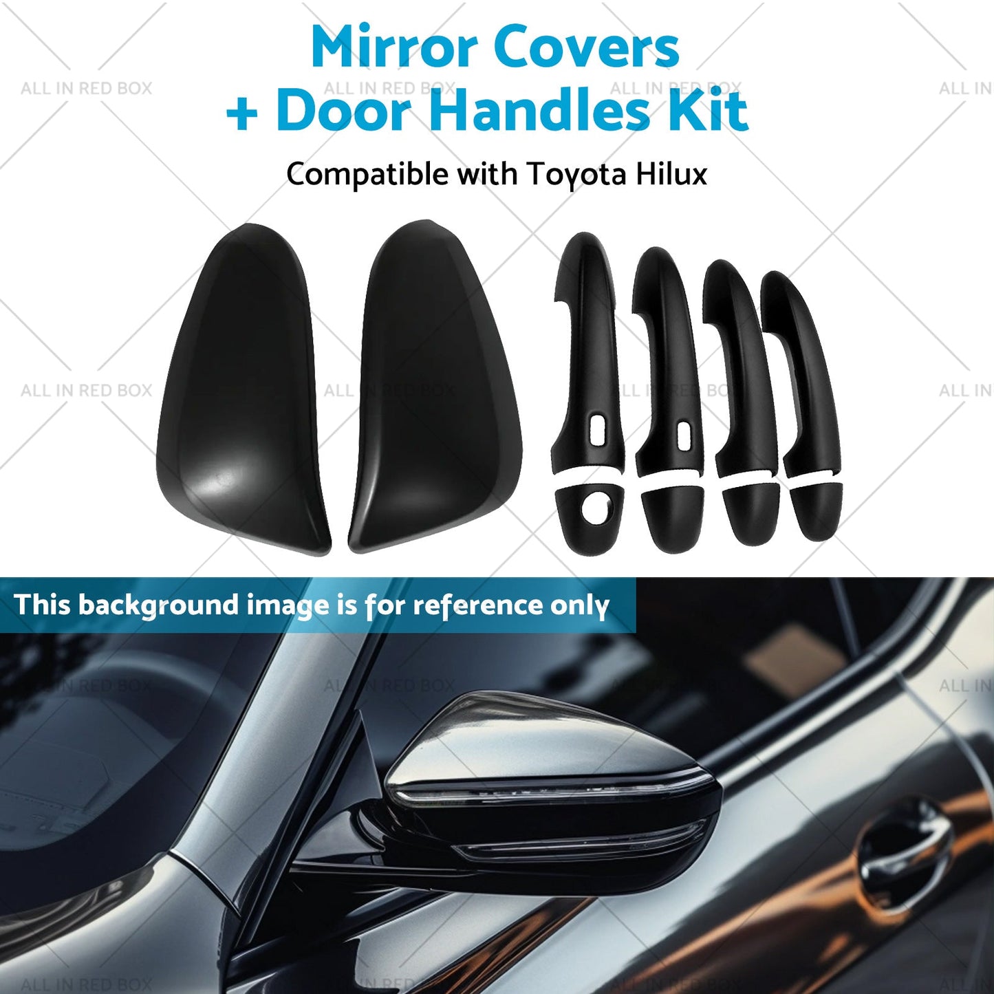 Black Mirror Covers Door Handles Kit Suitable for Toyota Hilux 2015 - 2023-4