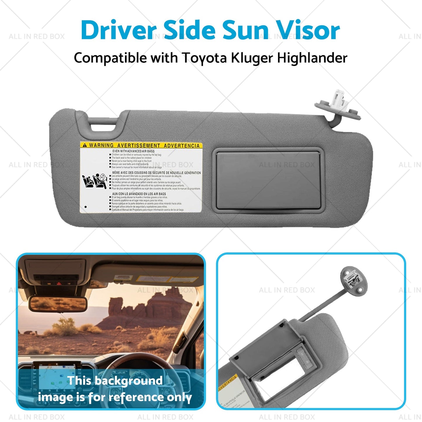 Right Driver Side Sun Visor W Vanity Light SuitableFor Toyota Kluger 14-19 Gray-4