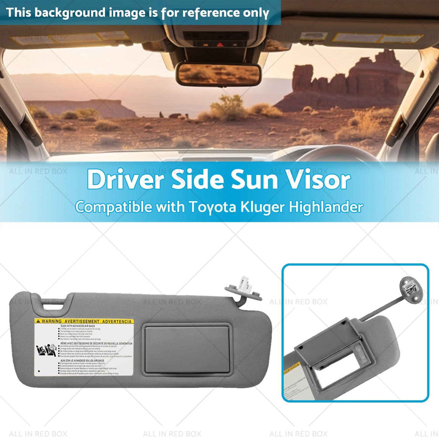 Right Driver Side Sun Visor W Vanity Light SuitableFor Toyota Kluger 14-19 Gray-1