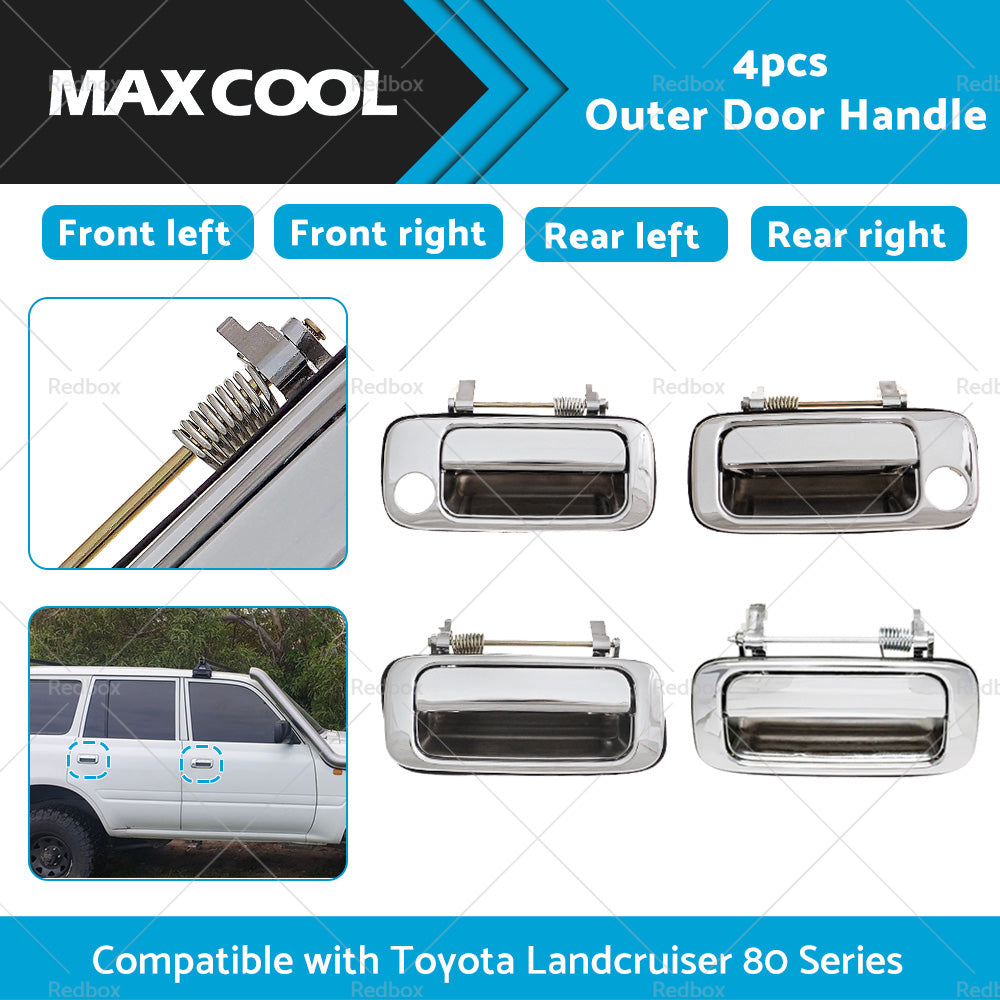 4X Chrome FRONT REAR OUTER Door Handle Suitable For Toyota Landcruiser 80 Series-2
