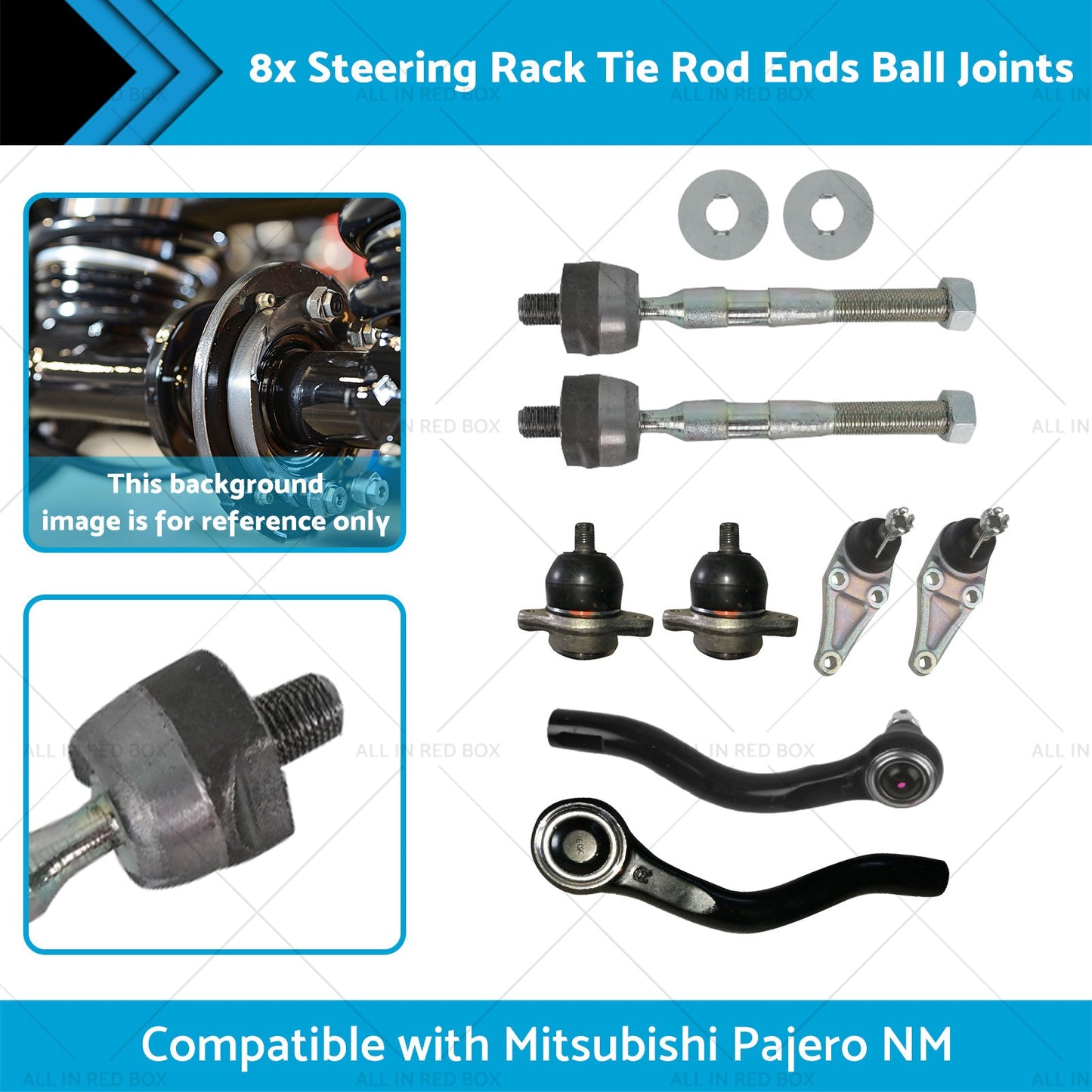 8x Steering Rack Tie Rod Ends Ball Joints Suitable for Mitsubishi Pajero NM-1