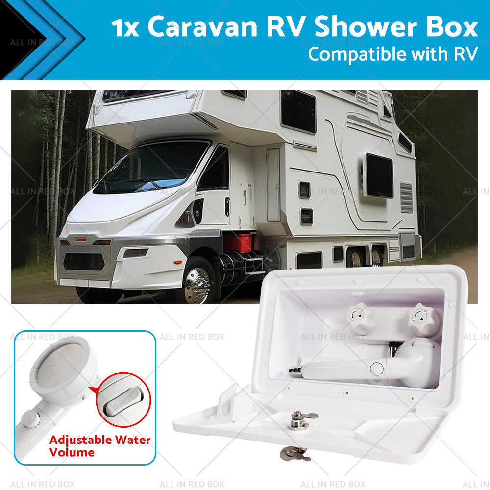 1 Set External RV Caravan Shower Box Exterior Faucet Camper Trailer Boat White-0