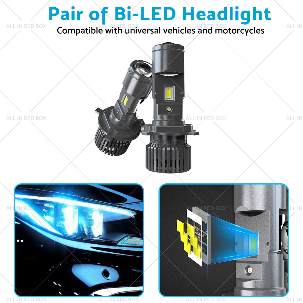 Mini Bi-LED Projector Lens Headlight Globe Bulbs Hi Lo Retrofit RHD H4 9003 100W-4