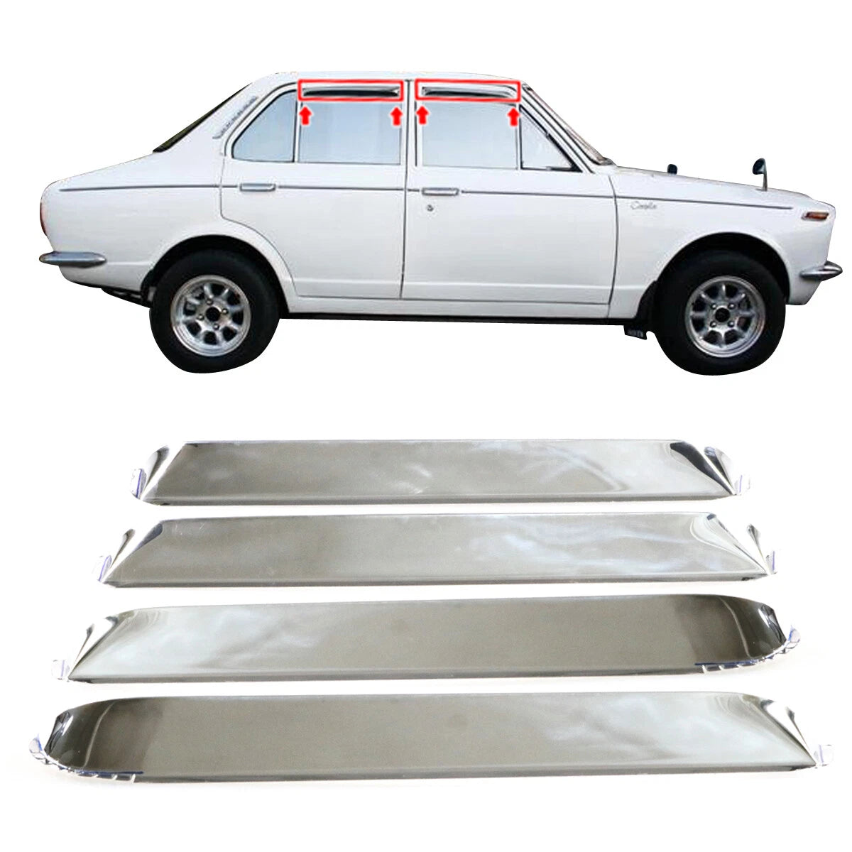 Chrome Rain Visor for Toyota Corolla Sedan KE10 KE11 1966-1970