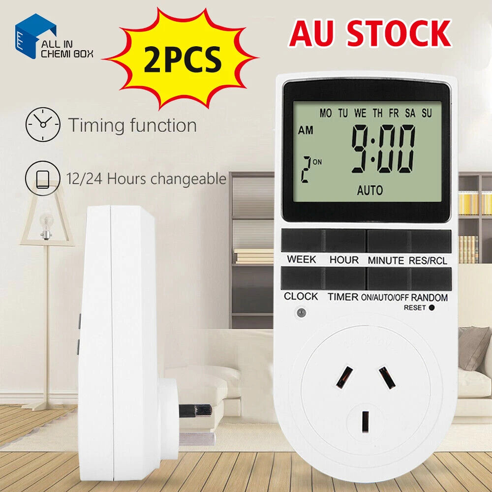 2 x Digital Timer Switch Socket for Electric Programmable Power AU Plug (N/A)