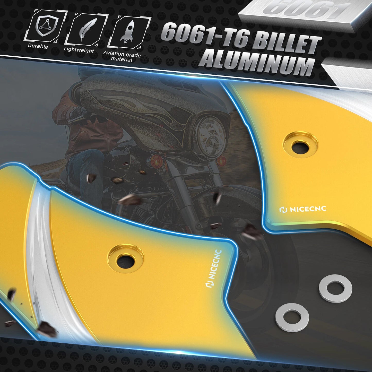 1 Pair Gold Aluminum Neck Covers for Harley Ultra Limited FLHTK (2017-2022)
