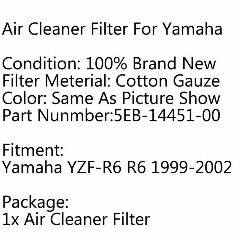 Air Filter Cleaner Element for Yamaha YZF-R6 (1999-2002)