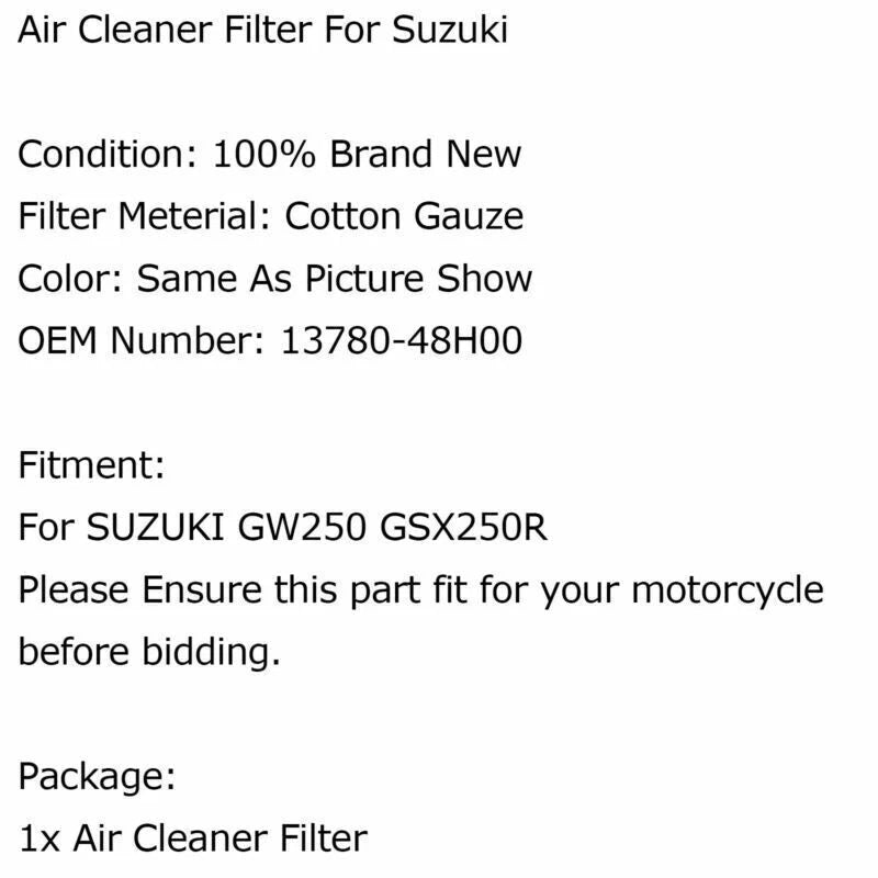 Air Filter for Suzuki V-Strom DL GSX GW Inazuma 250 (2012-2018)