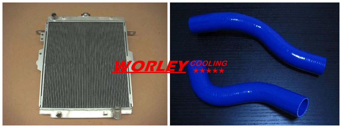 Aluminum Radiator + Blue Hose for Landcruiser HDJ78 HDJ79 HZJ78 HZJ79 (1990-2007)