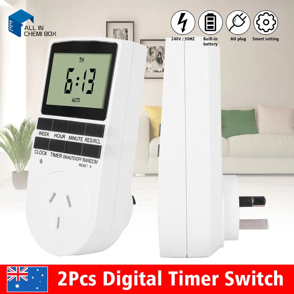 2 x Digital Timer Switch Socket for Electric Programmable Power AU Plug (N/A)