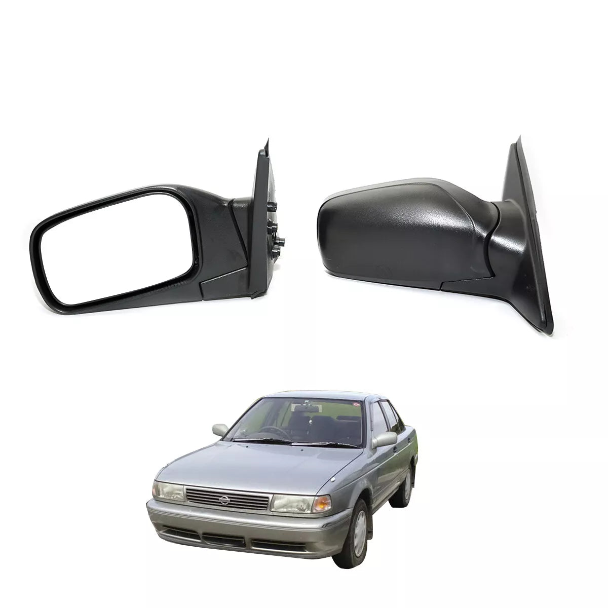 Black Door Mirror Set for Nissan Datsun Sunny Sentra B13 Sedan 1990-1993