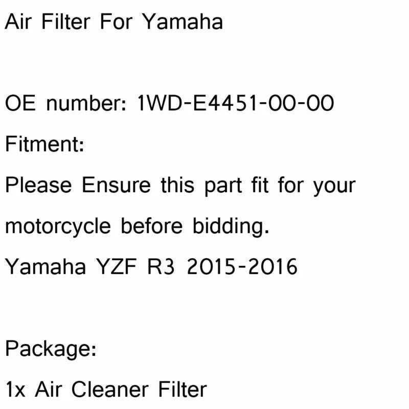 Air Filter for Yamaha YZF R3 (2015-2016)