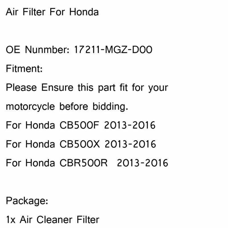 Air Filter Cleaner for Honda CB500X, CB500F, CBR500R (2013-2016)