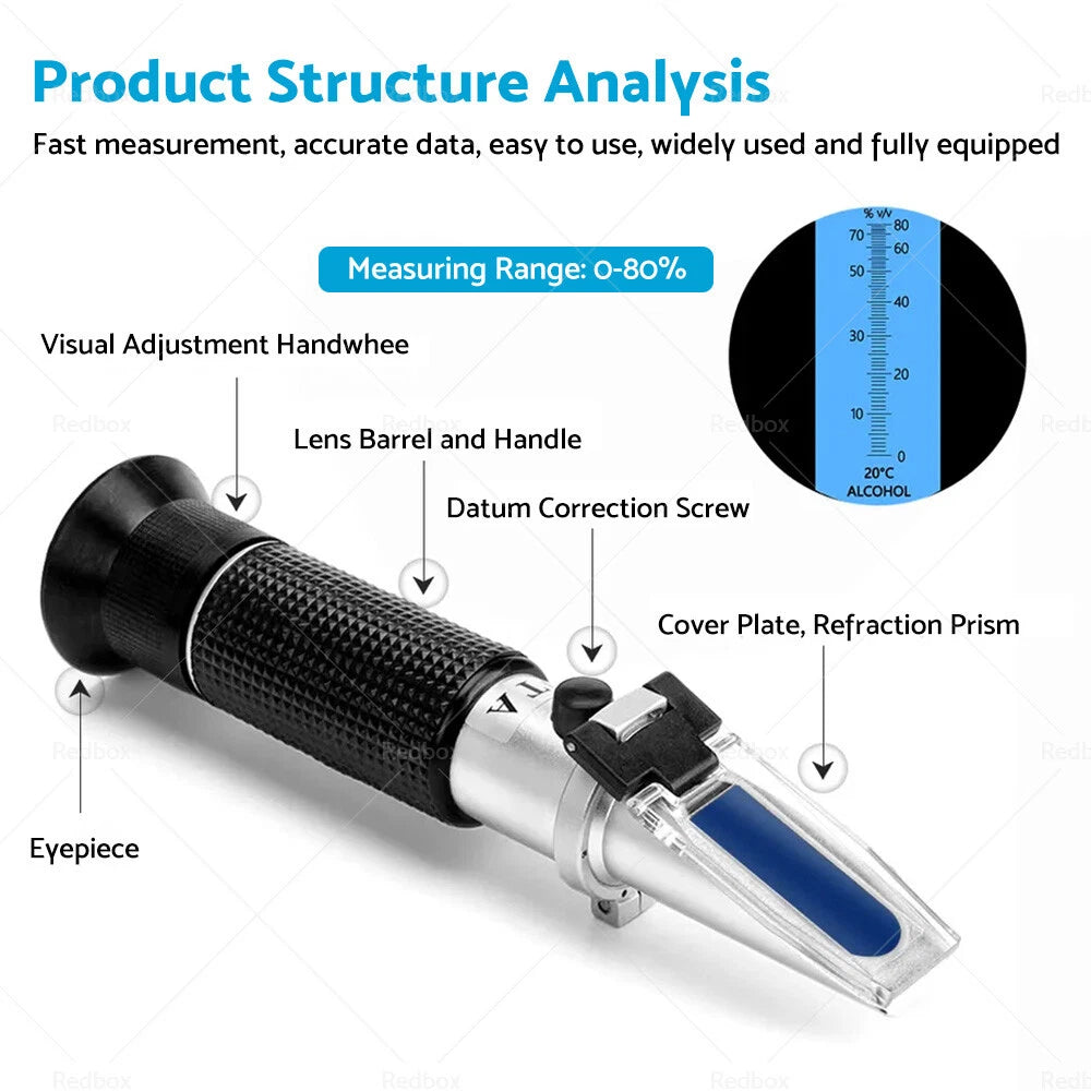 0-80% Range ATC Alcohol Refractometer for Liquor Testing