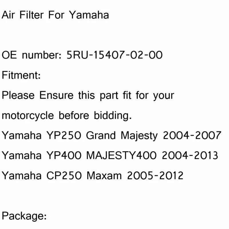 Air Filter for Yamaha YP 250 400 R Majesty X-Max (2004-2013)