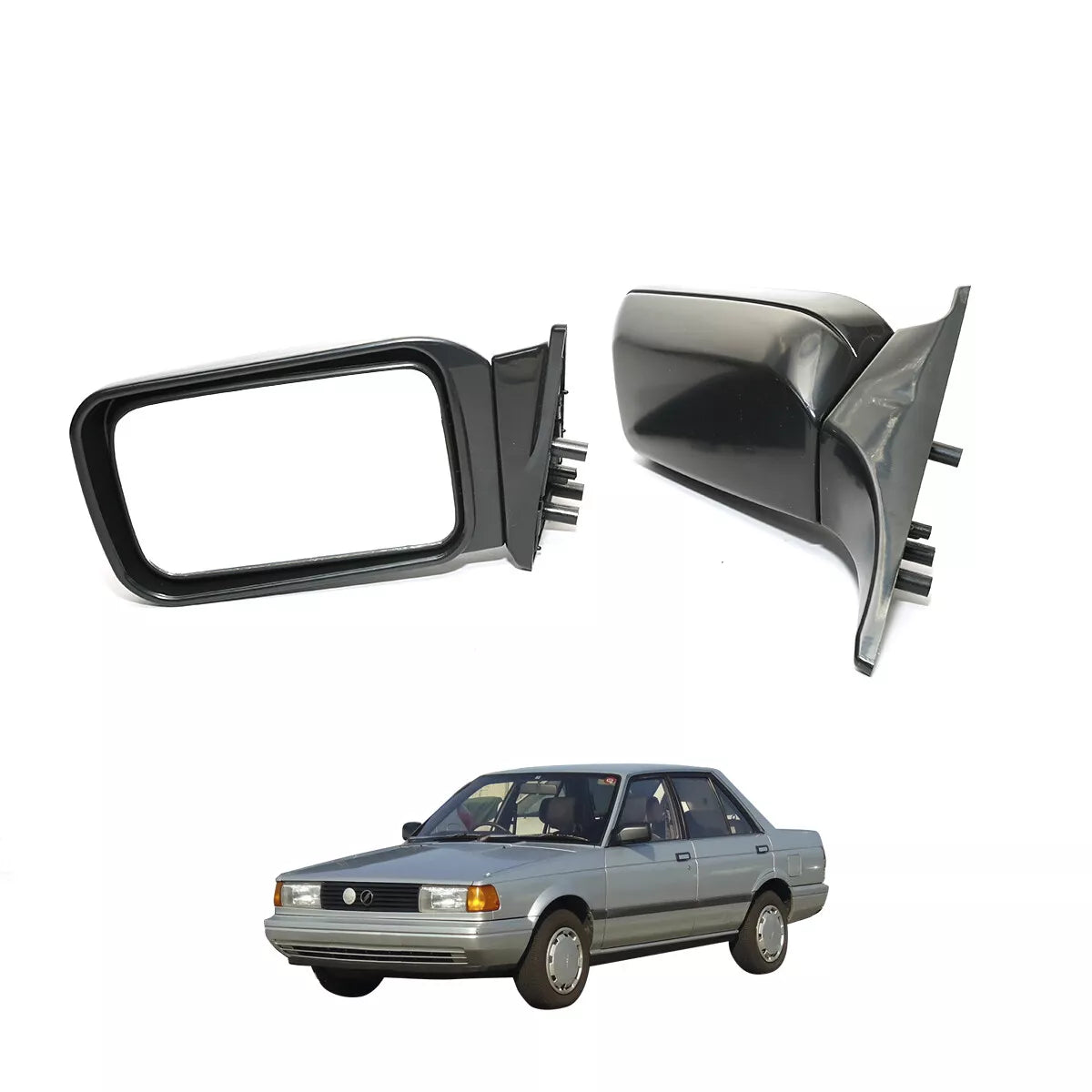 Black Door Mirror x2 for Nissan Sunny Sentra B12 Sedan 1985-1990