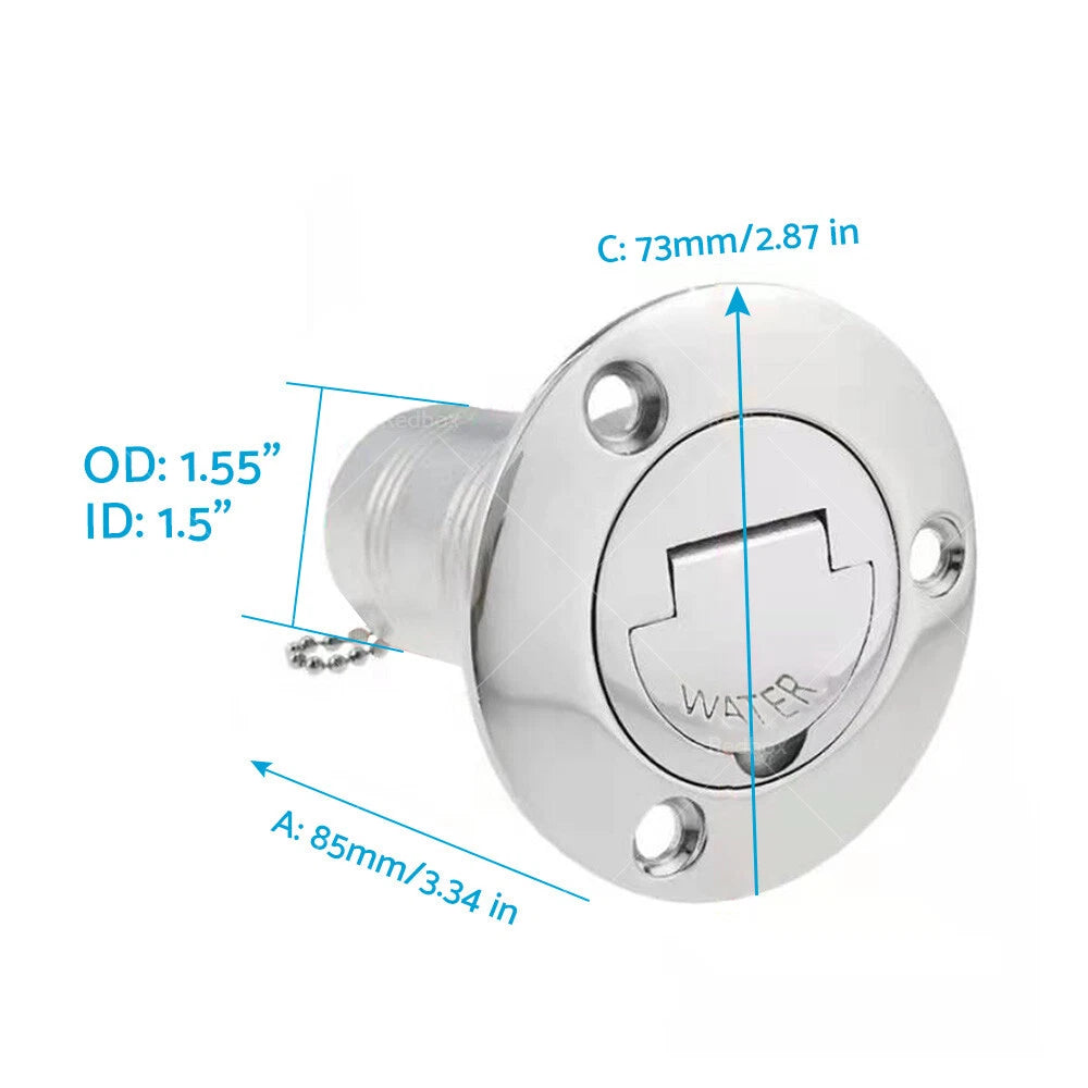 1-1/2" Marine Boat Keyless Water Deck Fill Filler for Polished 316 Stainless Steel