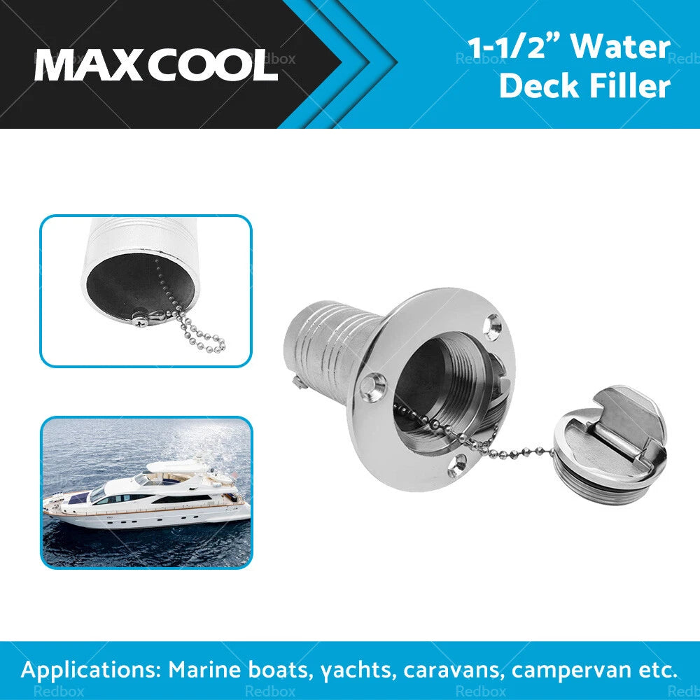 1-1/2" Marine Boat Keyless Water Deck Fill Filler for Polished 316 Stainless Steel