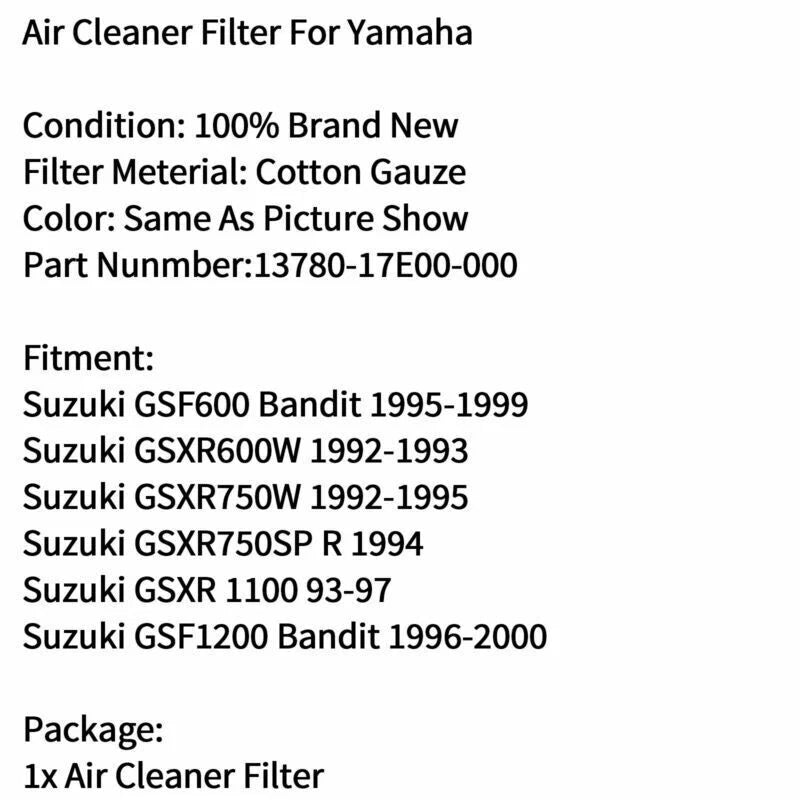 Air Filter for Suzuki GSX-R 650 750 1100W GSF600 GSF1200 Bandit (2000-2006)